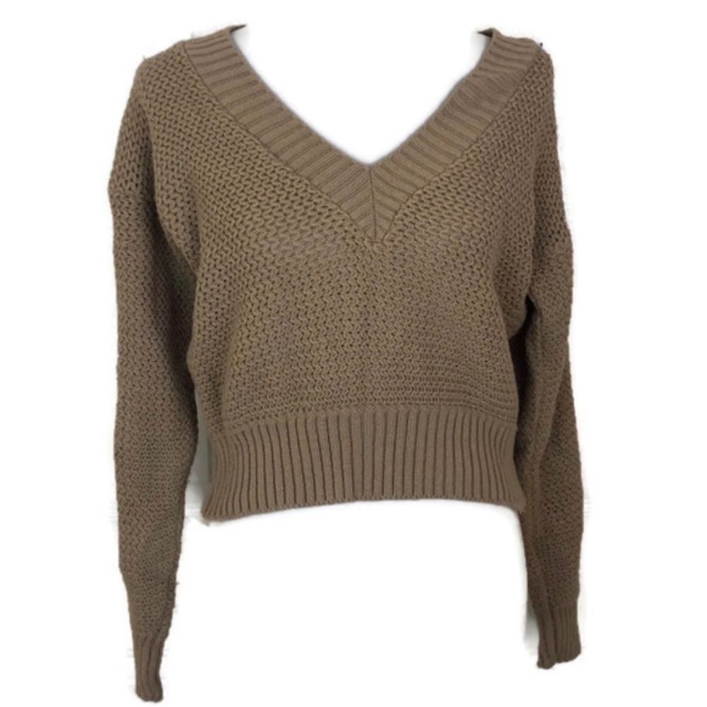 MISSGUIDED Thick Knit V-Neck Pullover Tan Sweater Size S M